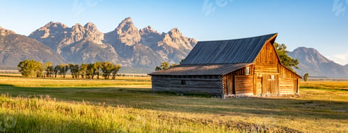 Preview: Wooden house in a field in Mormon Row, Utah and Yellowstone National Park