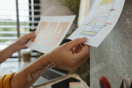 Preview: A web developer is analyzing data from his ideas to develop the structure and components of a digita