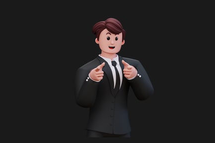 Preview: Man in suit with crossed arms, pointing upward