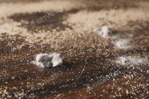 Preview: Wooden table covered with dust, closeup view