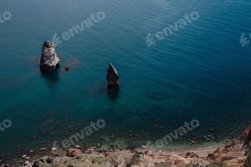 Preview: Beautiful view from the cliff on the blue sea.