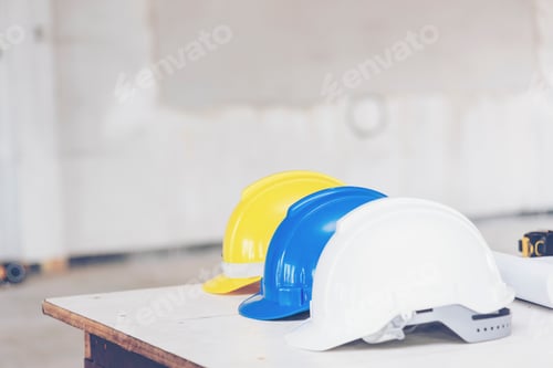 Preview: Construction hard hat safety tools equipment for workers in construction site for engineering