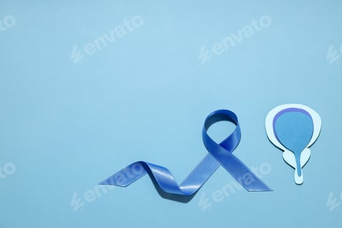 Preview: Blue ribbon and bladder icon represent prostate cancer awareness