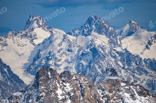 Preview: Winter mountain landscape with rocks and snow. Caucasus