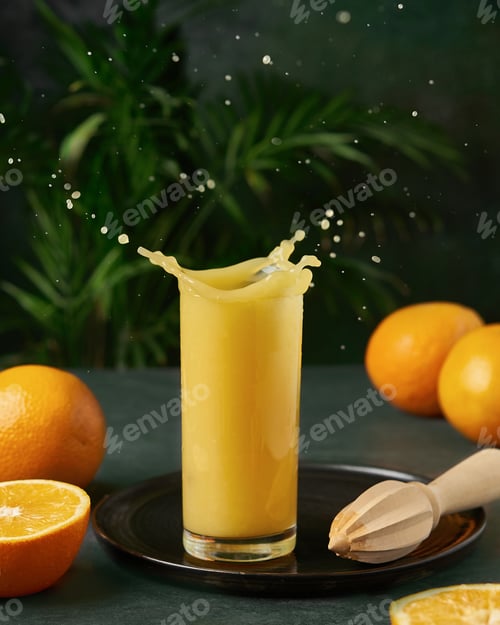 Preview: Glass of orange juice with splashes