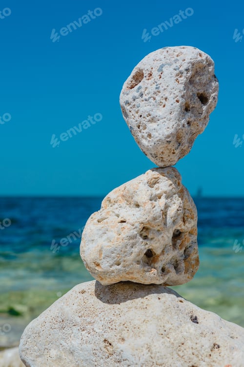 Preview: Heap Of Stones- Cobble. Boulders On The Beach On Background Of Blue Sky- Abstract Natural Landscape