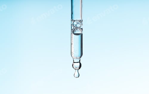 Preview: Pipette serum with niacinamide, hyaluronic or Aha Bha acids on a blue white isolated background
