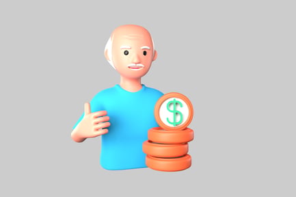 Preview: Cartoon businessman with stacked coins