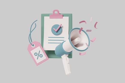 Preview: Clipboard with blue circle and pink checkmark.