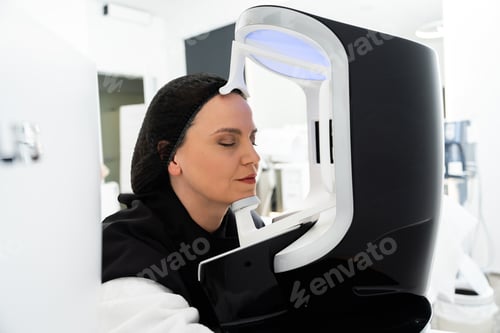 Preview: Skin analysis treatment at a modern wellness center in the afternoon