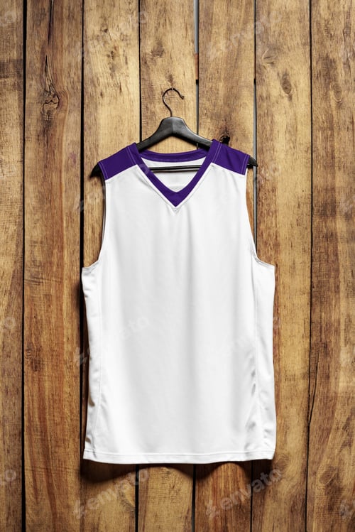 Preview: Basketball jersey on hanger against wooden background