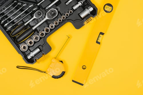 Preview: Set of various construction tools. Tools for home repair. Work at a construction site.