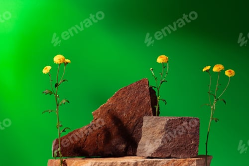 Preview: Mock up stone podium against green background