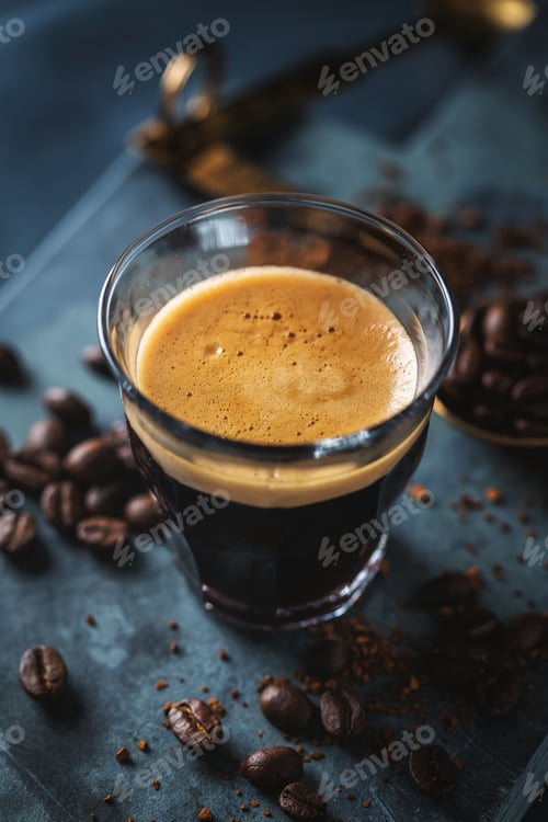 Preview: Fresh espresso served in cup on table