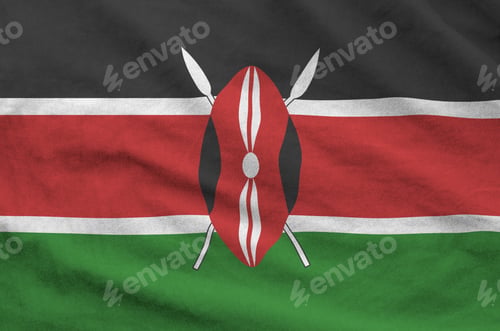 Preview: Kenya flag depicted on folded wavy fabric of old cloth