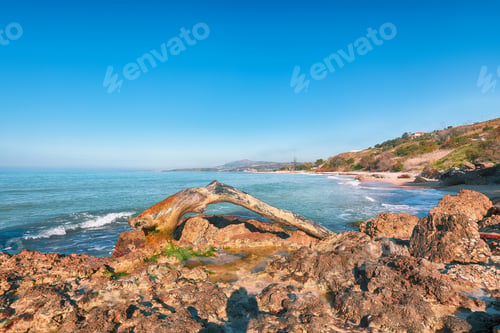 Preview: Fabulous view azure sea glowing by sunlight. Dramatic morning scene.