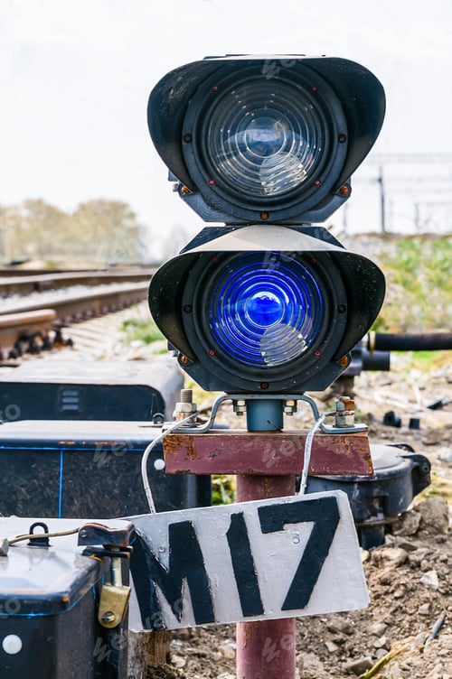 Preview: traffic light on old railway line.