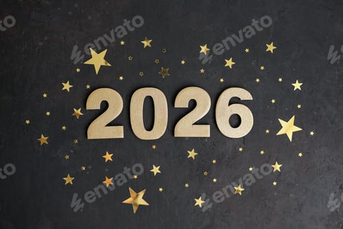 Visualização: Os números dourados (20-26) estão centrados em um fundo escuro cercado por estrelas douradas.