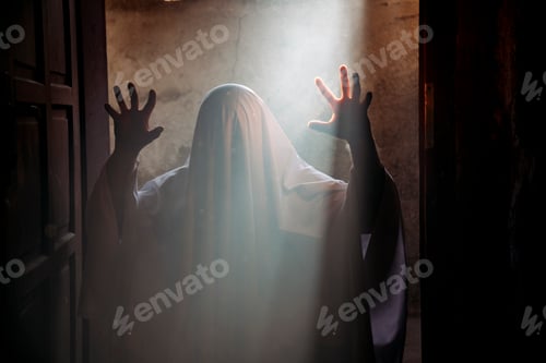 Preview: Scary ghost in dark, spooky halloween night