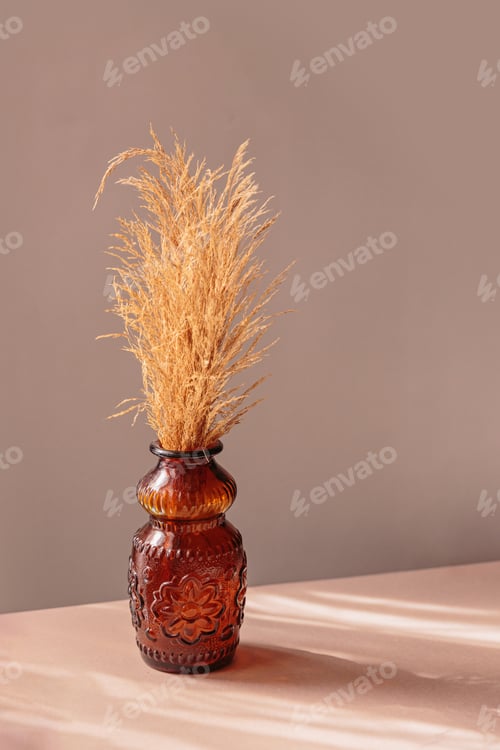 Preview: Natural dried pampas grass in brown vase