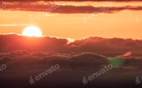Preview: Aerial Cloudscape during morning Sunrise Sky. Nature Background