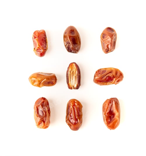 Preview: Dried dates isolated on white background. Top view. Flat lay.