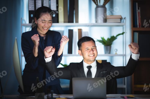Preview: The business team is enjoying a successful marketing performance.
