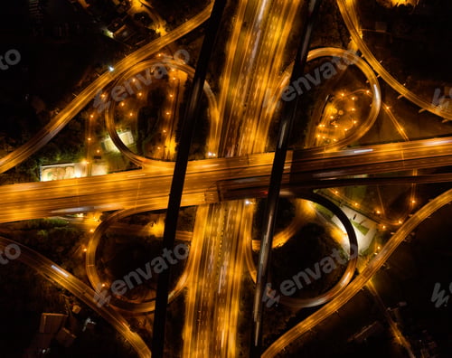 Preview: Aerial view of highway junctions. Bridge roads shape in structure. Top view. Urban city
