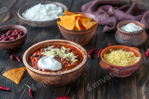 Preview: Bowl of chili con carne with the ingredients