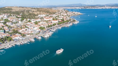 Preview: Cunda Island - Ayvalik - Turkey, September 26, 2021, Cunda island harbor aerial view with drone