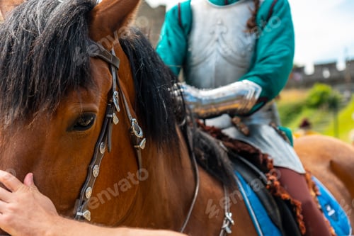 Preview: Knights and medieval armor in the castle of Fougeres. Brittany region, France