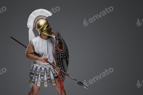 Preview: Greek warrior from past with javelin and rounded shield