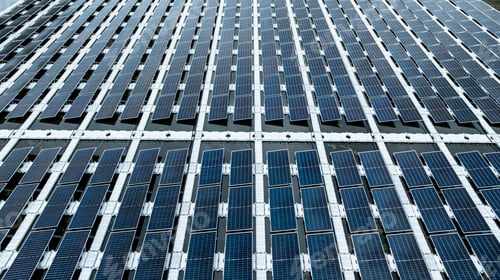 Preview: Aerial view floating solar panel cell platform system, Floating solar photovoltaic panel system