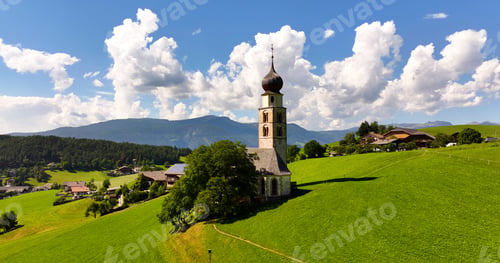 Preview: St. Valentin Church on alpine meadow in Castelrotto, Dolomites, Alps, Italy