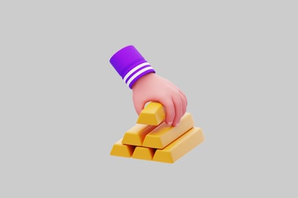 Preview: Hand holding gold bar on a stack of gold bars