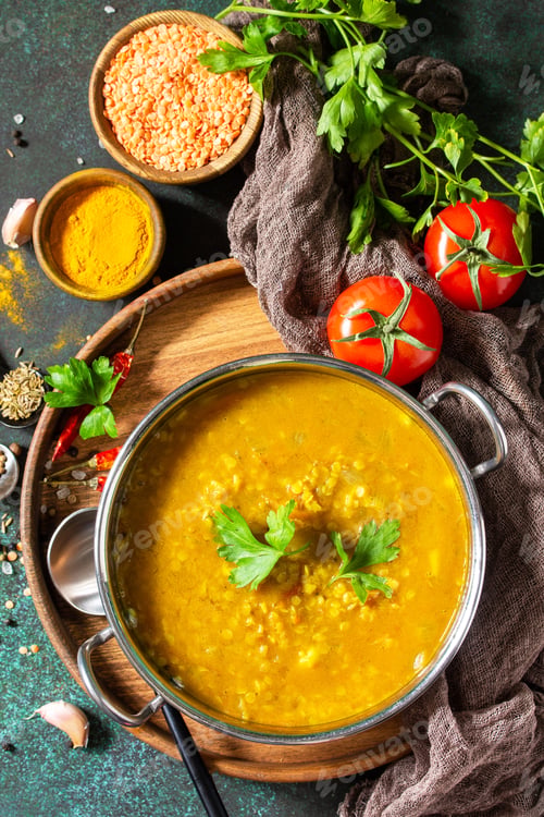 Preview: Traditional Indian spicy lentil puree soup with herbs.