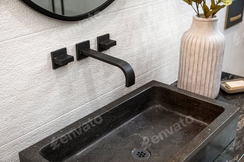 Preview: Modern bathroom sink with black faucet