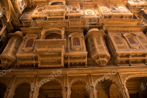 Preview: The beautiful historical building made of golden limestone in Jaisalmer, Rajasthan, India