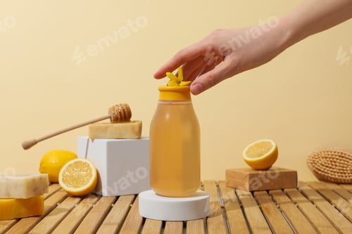 Preview: Concept of face and skin care supplies - Honey cosmetic
