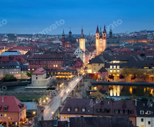 Preview: Wurzburg, Germany. Aerial cityscape at dusk