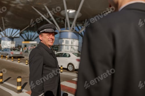Preview: Two pilots talking near the terminal outdoor