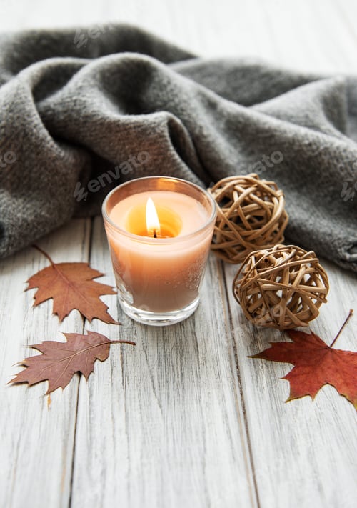 Preview: Autumn composition. Autumn leaves, candle