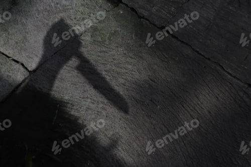 Vista previa: Plano de gran ángulo de la sombra de una mano humana sosteniendo un cuchillo: concepto de asesinato