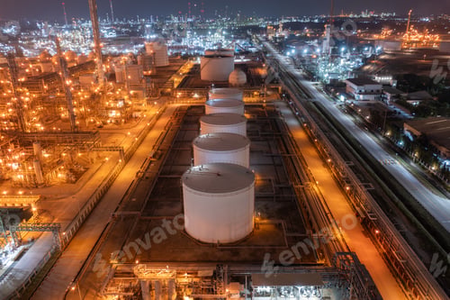 Preview: Elevated Night View of an Oil Refinery Complex