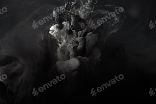 Preview: abstract splash of grey watercolor paint on black background