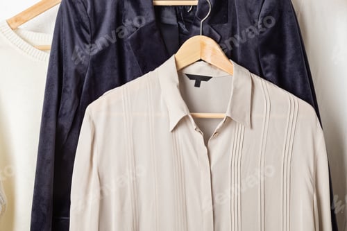 Preview: lothes hanging on the hangers, assortment of women's clothing