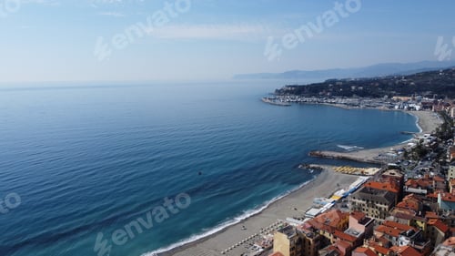 Preview: Beautiful view of the cityscape of Varazze next to the sea.