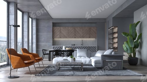 Preview: Interior of modern living room with sofa 3 D rendering