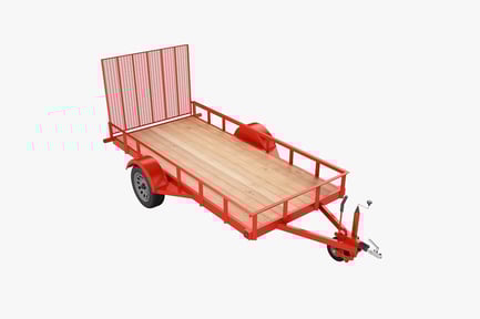 Preview: Red Utility Trailer with Wood Deck and Mesh Gate