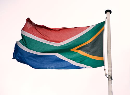 Preview: The flag of South Africa. Shot of the South African flag blowing in the wind.